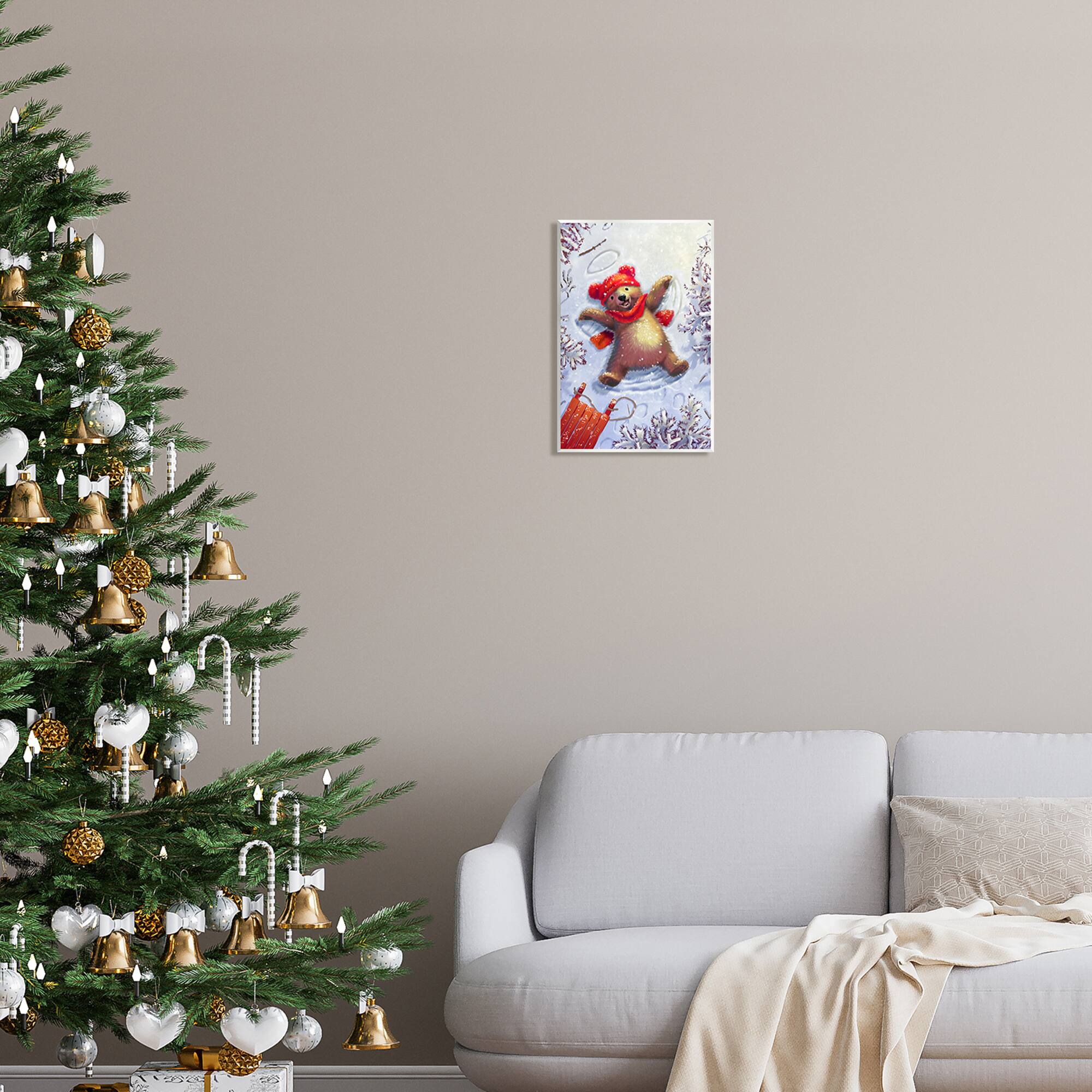 Stupell Industries Bear Cub Snow Angel Sled Wall Plaque Art